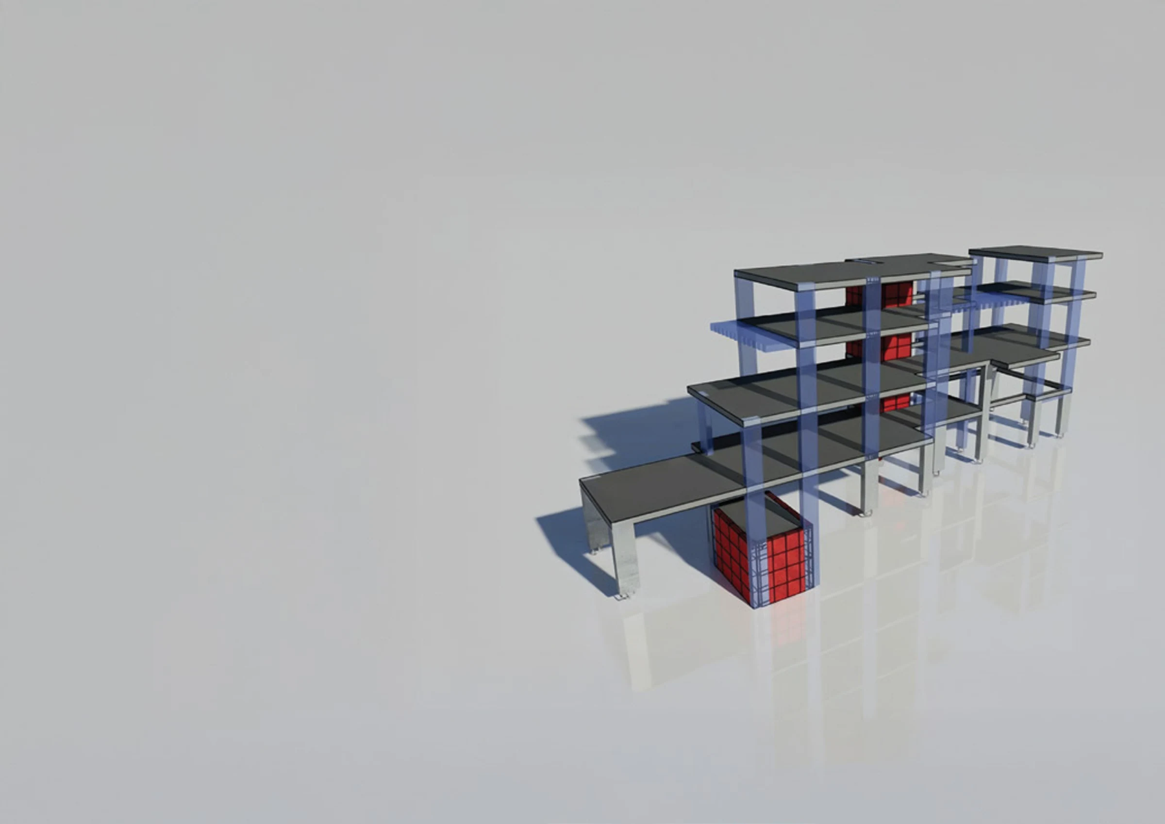 Structural slab and column system with floor plates and vertical supports.