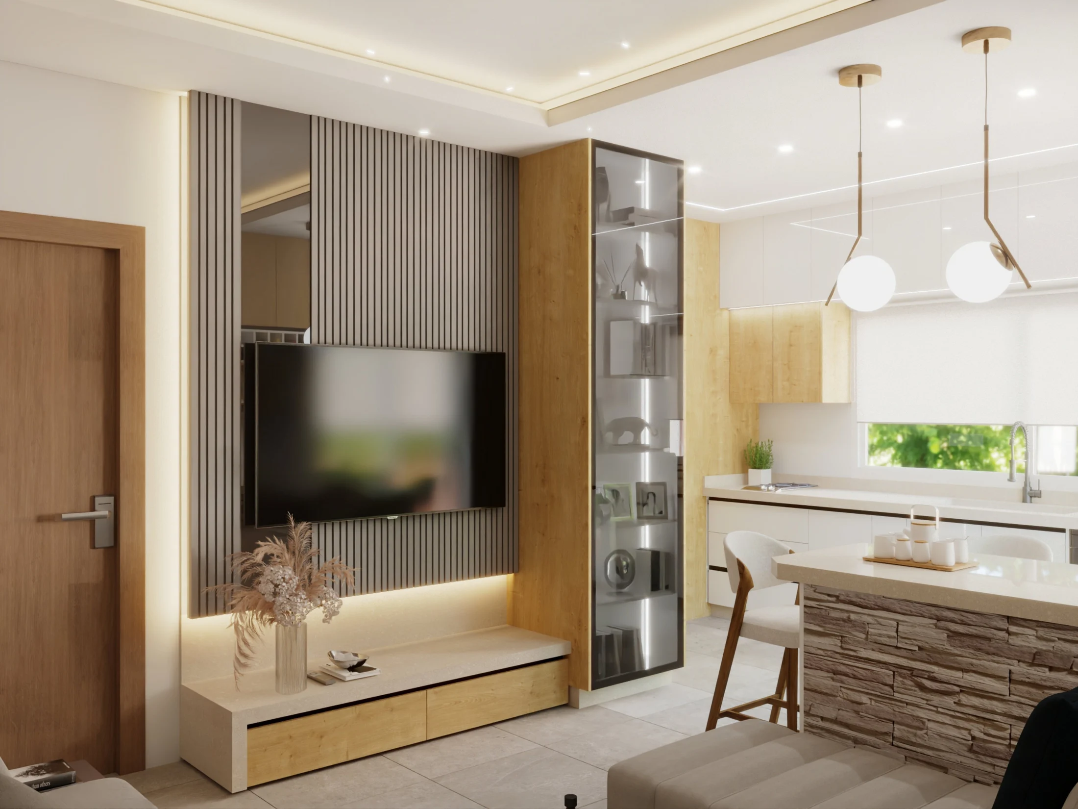 kitchen and dining coordination in a compact apartment interior.
