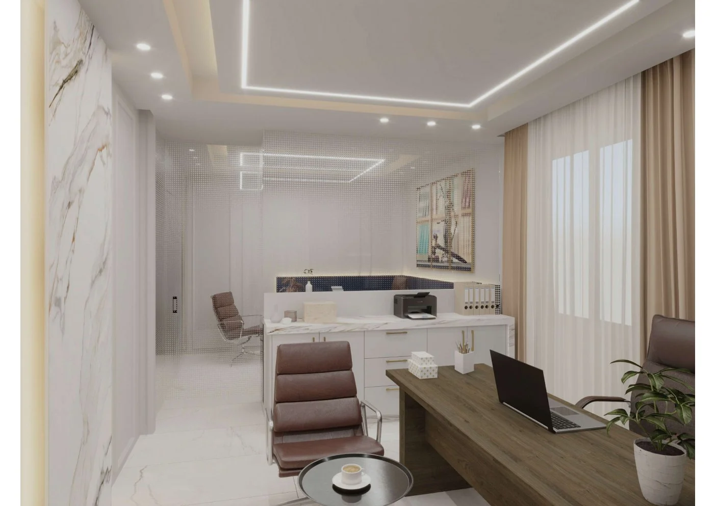 Redesigned workplace interior after renovation.