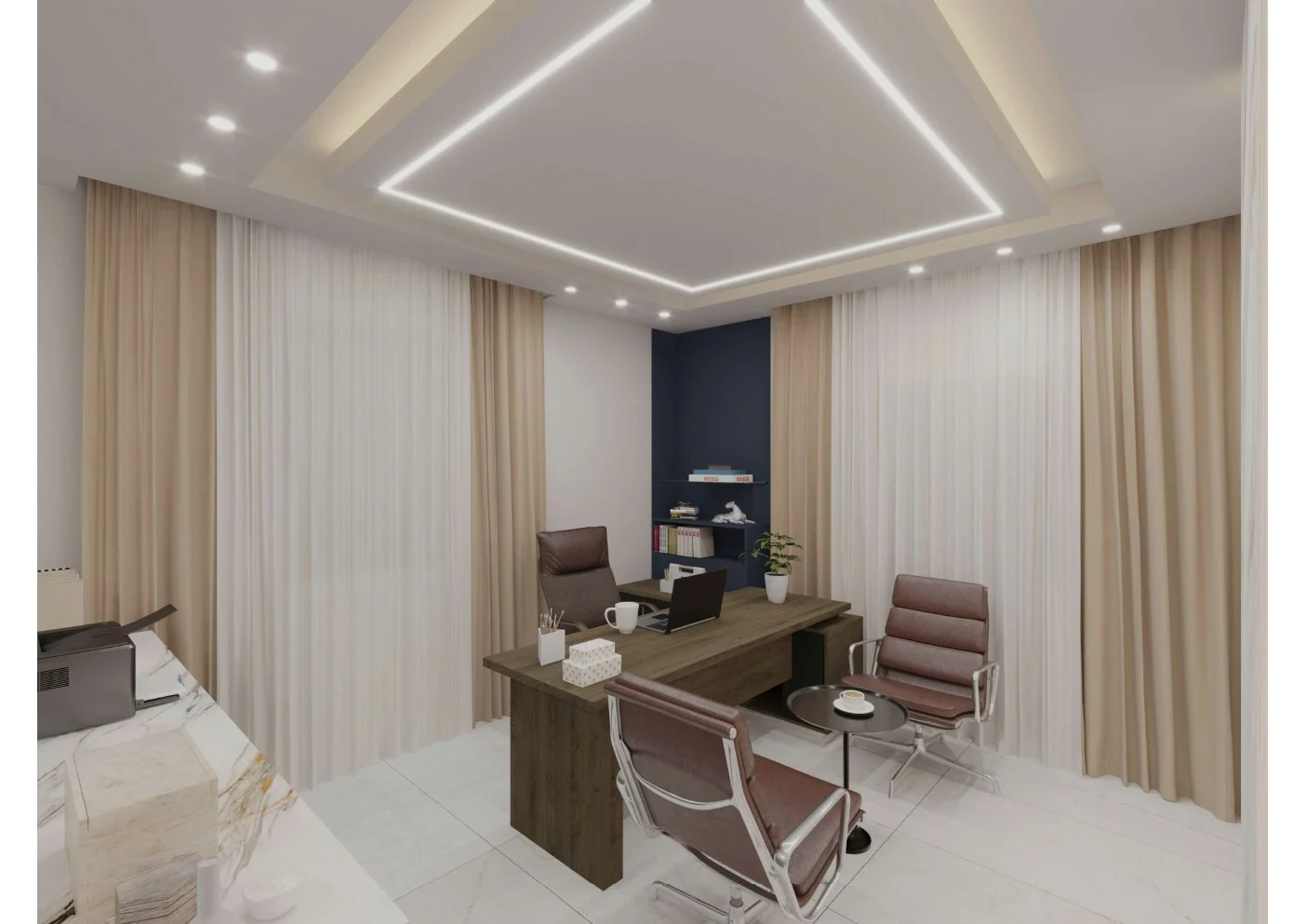Redesigned workplace interior after renovation.