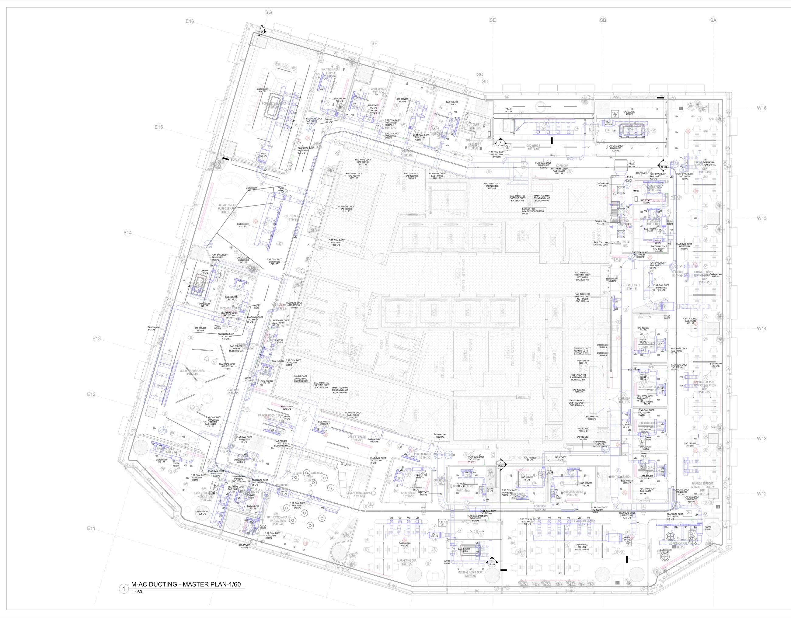MEP coordination plan sheet showing service routes and technical annotations.